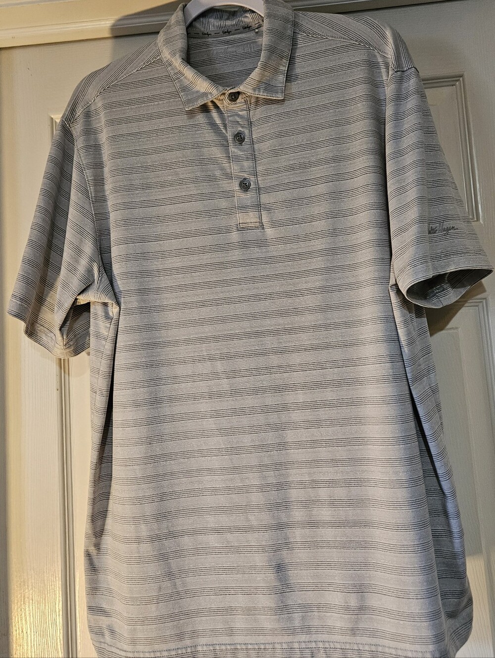 Walter Hagen Mens Golf Polo Shirt Grey And White Striped Sz L 11 Majors
